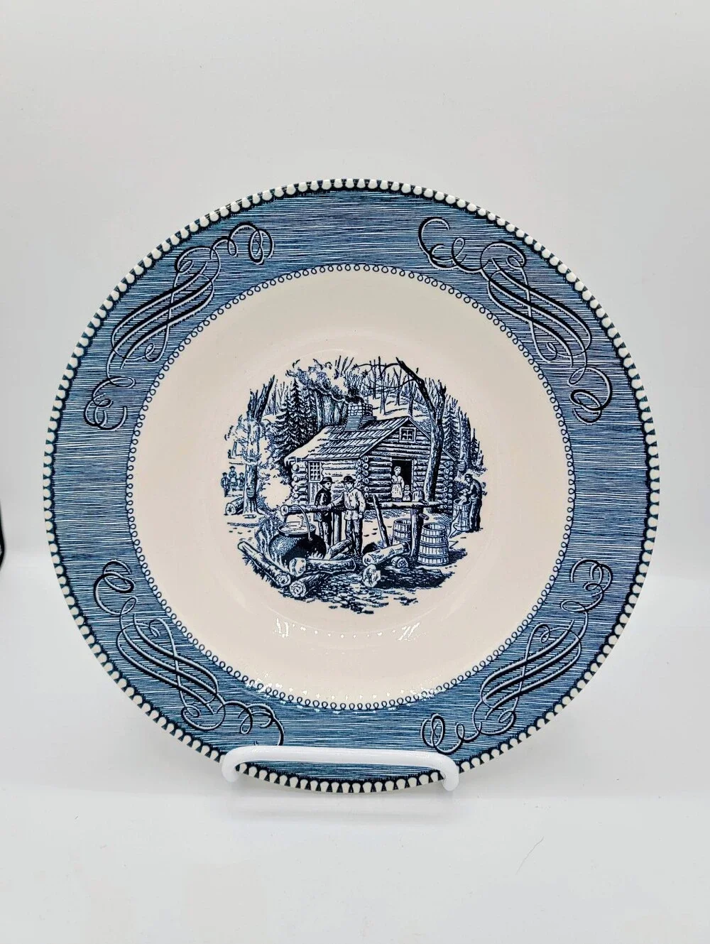 Currier Ives Maple Sugaring Blue Transferware Soup Pasta Bowls Set Of 2 Ironston